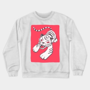 White siberian tiger on red. Hand drawn illustration Crewneck Sweatshirt